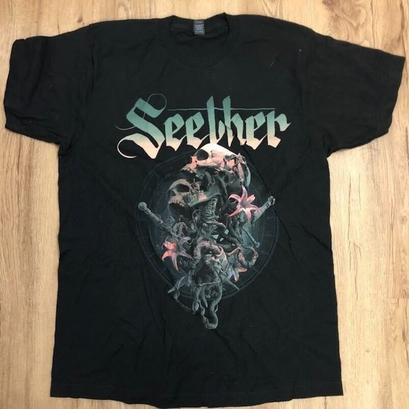 Seether Skull Orchid Black T-Shirt Size XL Punk Rock Emo Goth Band Concert - Picture 1 of 3